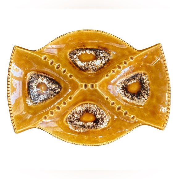 Mid Century Modern Retro Ashtray Trivet Large Brown Quad Section‎